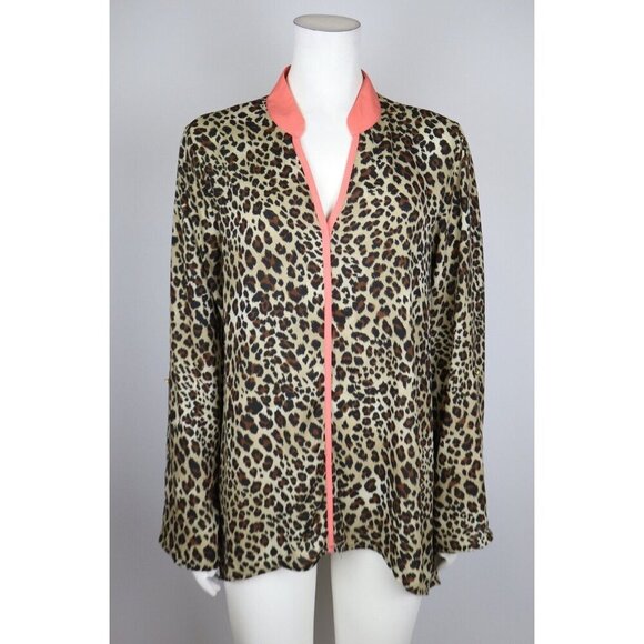 WOMEN'S LEOPARD CHEETAH ANIMAL PRINT SILKY TEXTURED TOP - NEW DIRECTIONS SIZE L - Picture 1 of 6